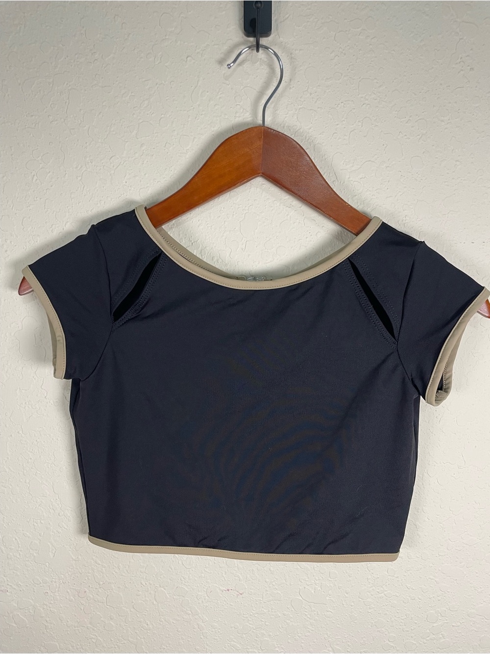 TIGER FRIDAY | Black Crop Top with Beige Trim | Adult M